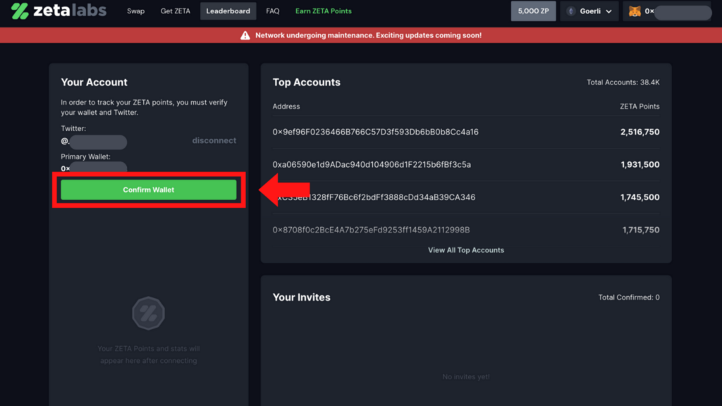 Confirm web3 wallet ZETA