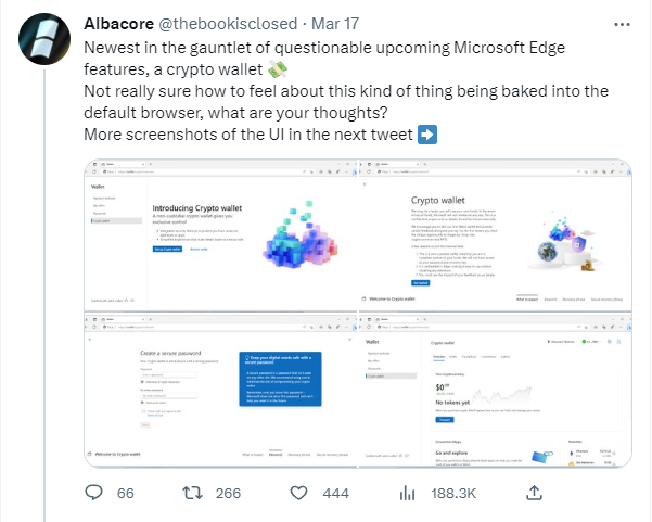 Albacores' Twitter thread about Microsoft Web3 wallet