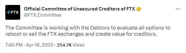 FTX's creditors' committee Tweet