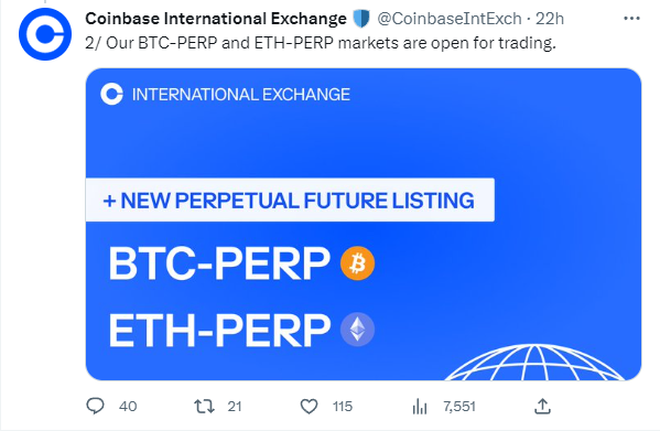 Coinbase International Exchange Announcement