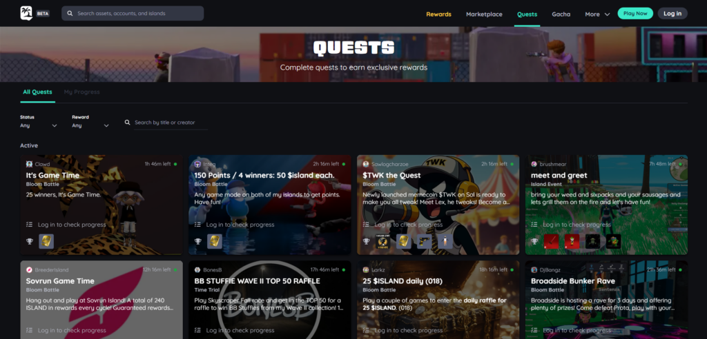 Nifty Island Quests Page